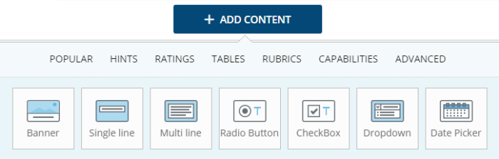 Dropdown menu when you click Add Content button