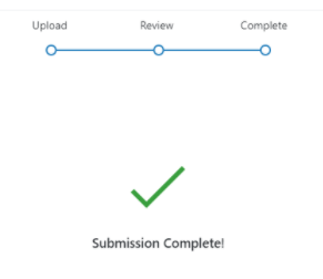 Screenshot of a successful submission, showing the words "Submission Complete!"