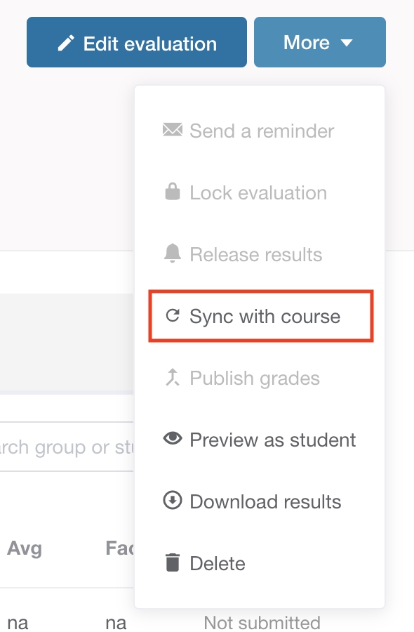 Screenshot showing sync with course option