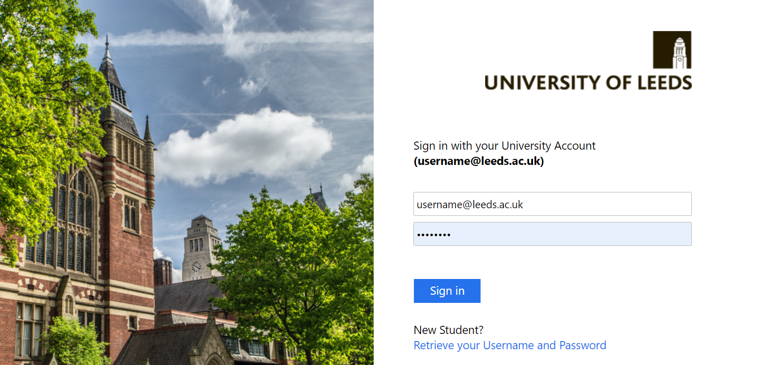 Screenshot of Sign in Page.