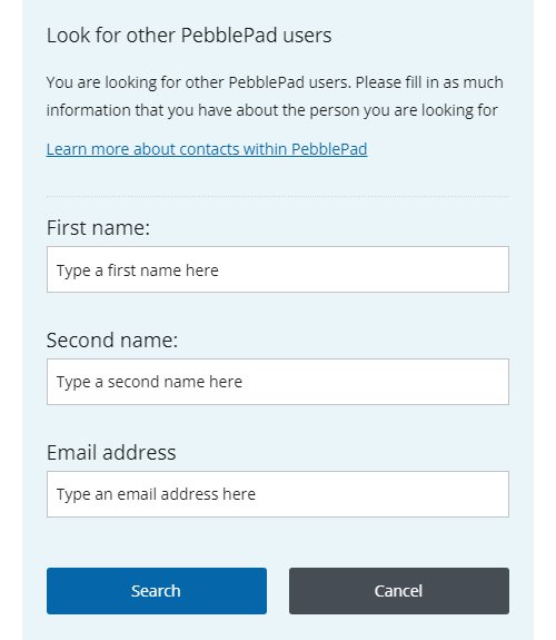 pebblepad share look for users