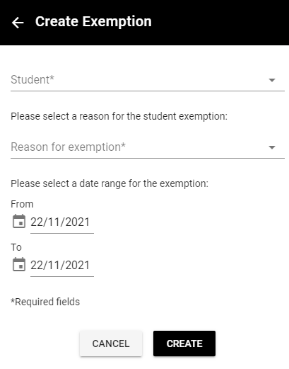 example of empty exemptions menu in stream@leeds