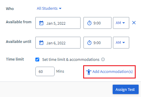 highlighted accommodations button in top hat
