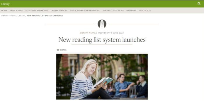 University’s Reading List tool changing ahead of 2022/23 academic year