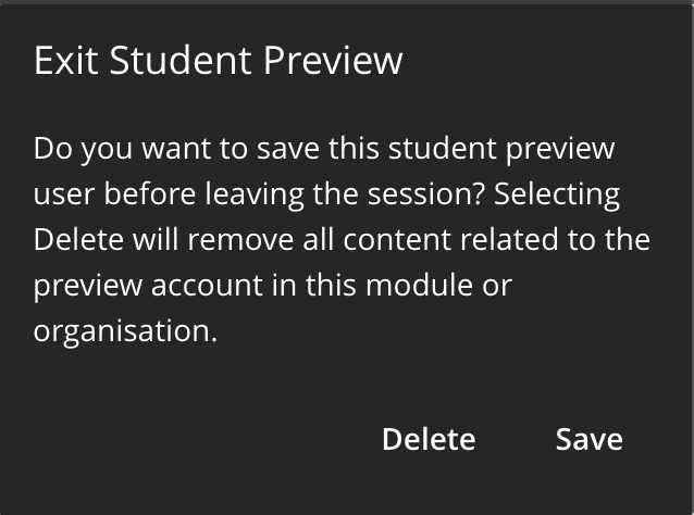 Student Preview Exit Options