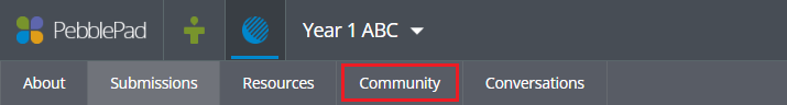 screenshot of the community tab highlighted in a pebblepad workspace in atlas