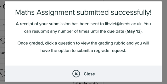 Screenshot of successful submission in Gradescope