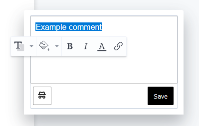 Image showing the menu bar that appears after highlighting a section of text within a comment box.