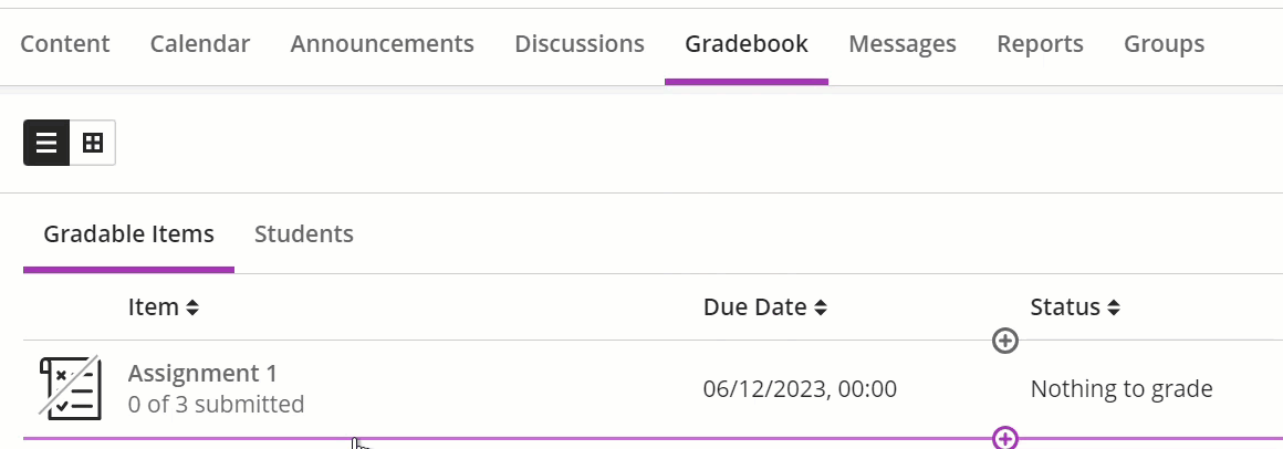 GIF showing movement between List view and Grid view in Gradebook.