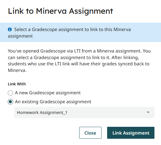 Link Gradescope to Minerva Assignment