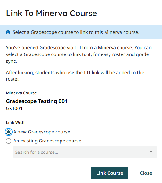 Select Gradescope Link to Minerva Course