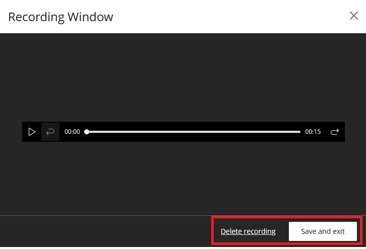 Image showing the options in the Recording Window after stopping a recording.