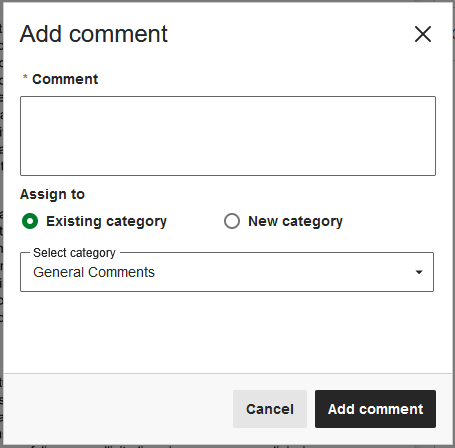 Image showing the box where new comments are created.