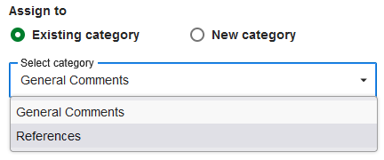 Image showing the option to assign a comment to an existing category, with a drop-down box for selecting a category.