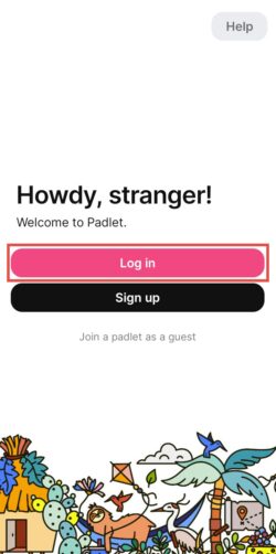 screebshot of padlet app log in screen