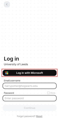 screenshot of padlet mobile app log in with microsoft option highlighted