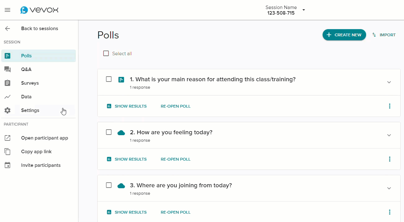 Testing and clearing the results of a Vevox poll | Digital Education ...