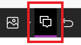 Image showing how the comment icon becomes darker, with a purple line at its base, when comment mode is active. 