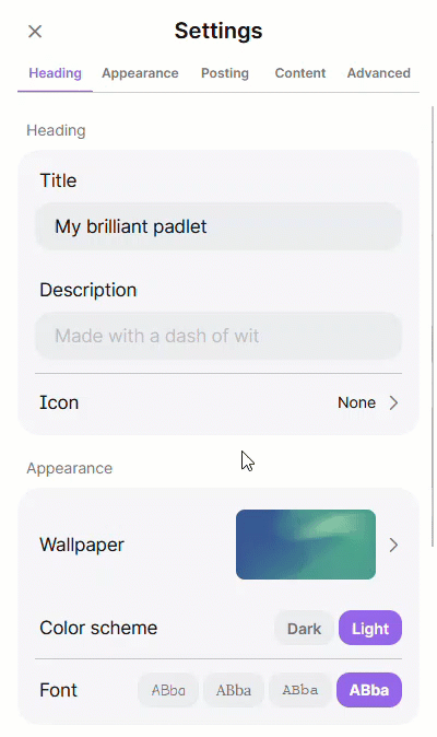 gif of editor replacing padlet title and adding a description