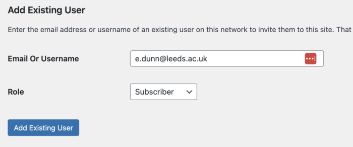 Email address entered into field