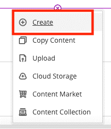 Add Content to module. Screenshot of option to create content in module.