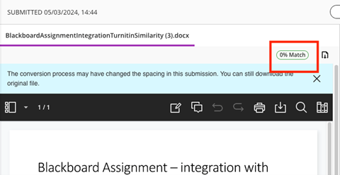 Screenshot highlighting how to access a Turnitin report.