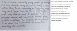 a scan of a handwritten paragraph beside the plaintext OCR output 