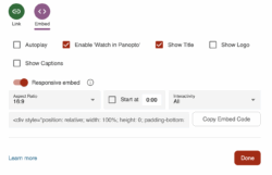 A screenshot showing the embed video tool in panopto. 