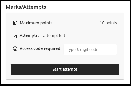 Test requiring an access code to start an attempt