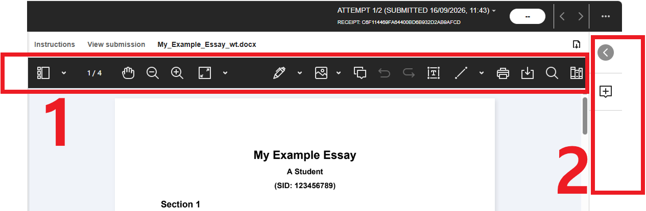 Annotate interface, with 2 main sections highlighted.