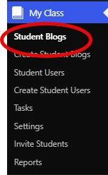My Class menu, highlighting the Student Blogs option